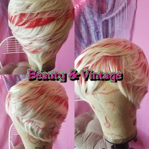 100% Human hair strawberry  long pixie cut wig
Han